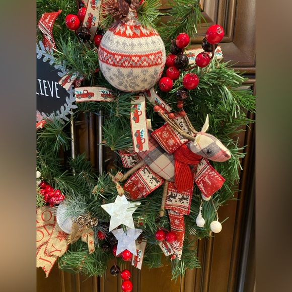 Handmade Farmhouse Holiday Wreath - Picture 2 of 7